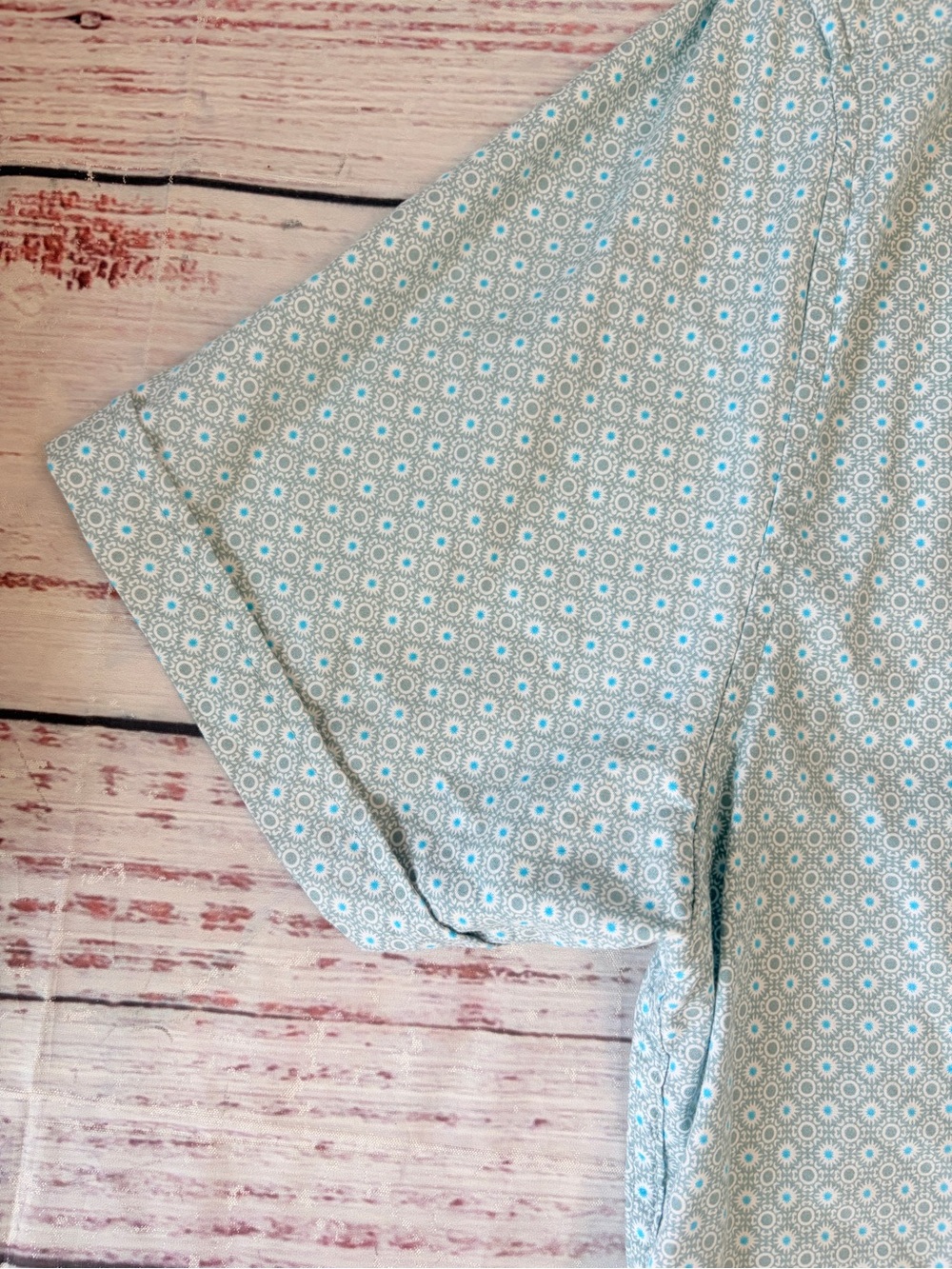Denim & Flower Short Sleeve Button-Down Shirt in Light Mint Green Geo Print XL - Picture 10 of 10